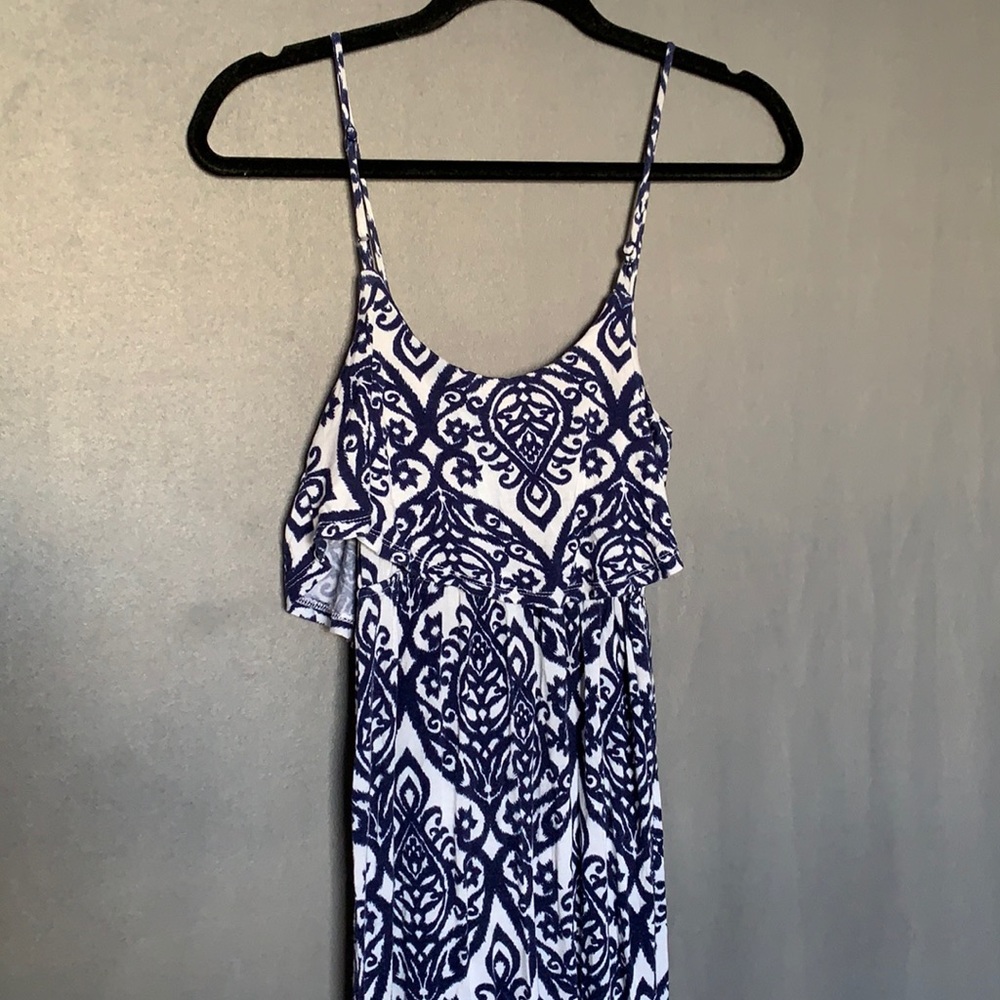 Blue and white patterned sundress